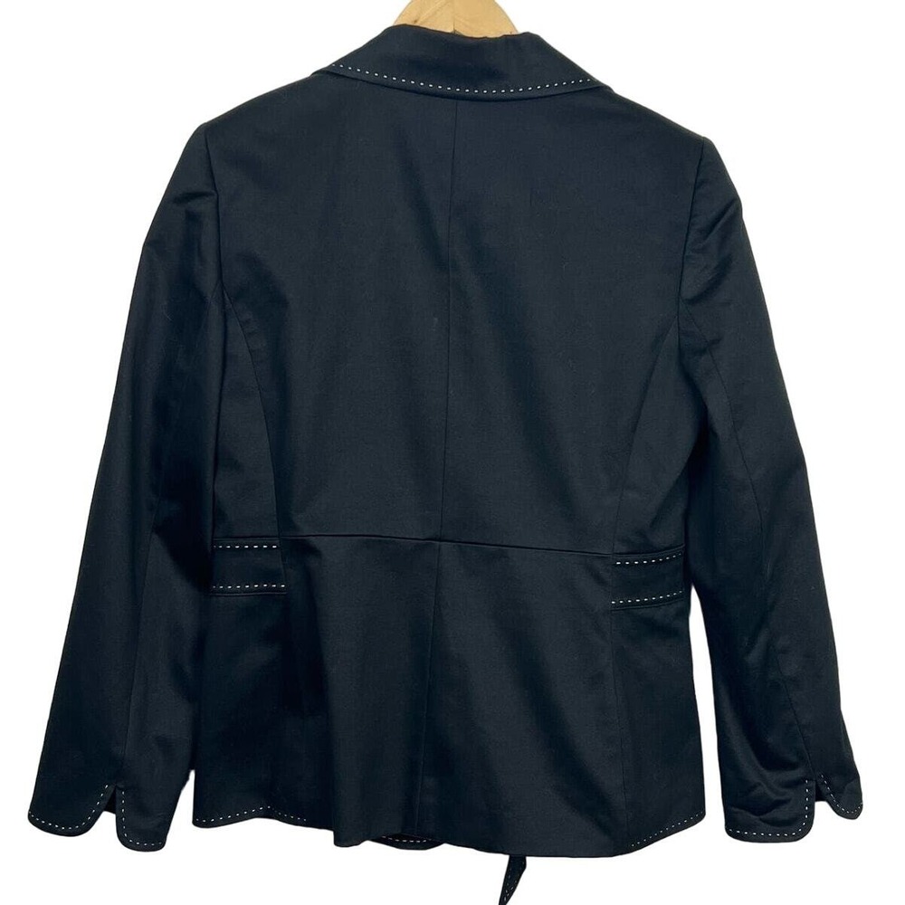 Tahari Womens 10 Blazer Black Belted Contrast Stitching Career Jacket Staple - Picture 2 of 10